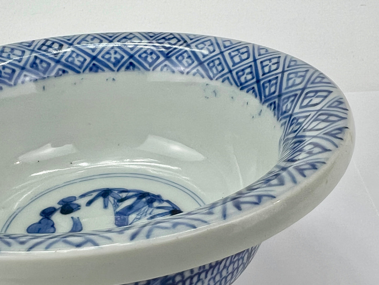 Antique Japanese Edo Era 1800's Imari Ceramic Bowl Cobalt Blue & White 7"