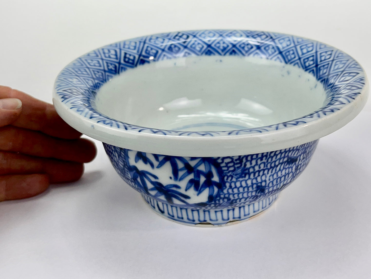 Antique Japanese Edo Era 1800's Imari Ceramic Bowl Cobalt Blue & White 7"