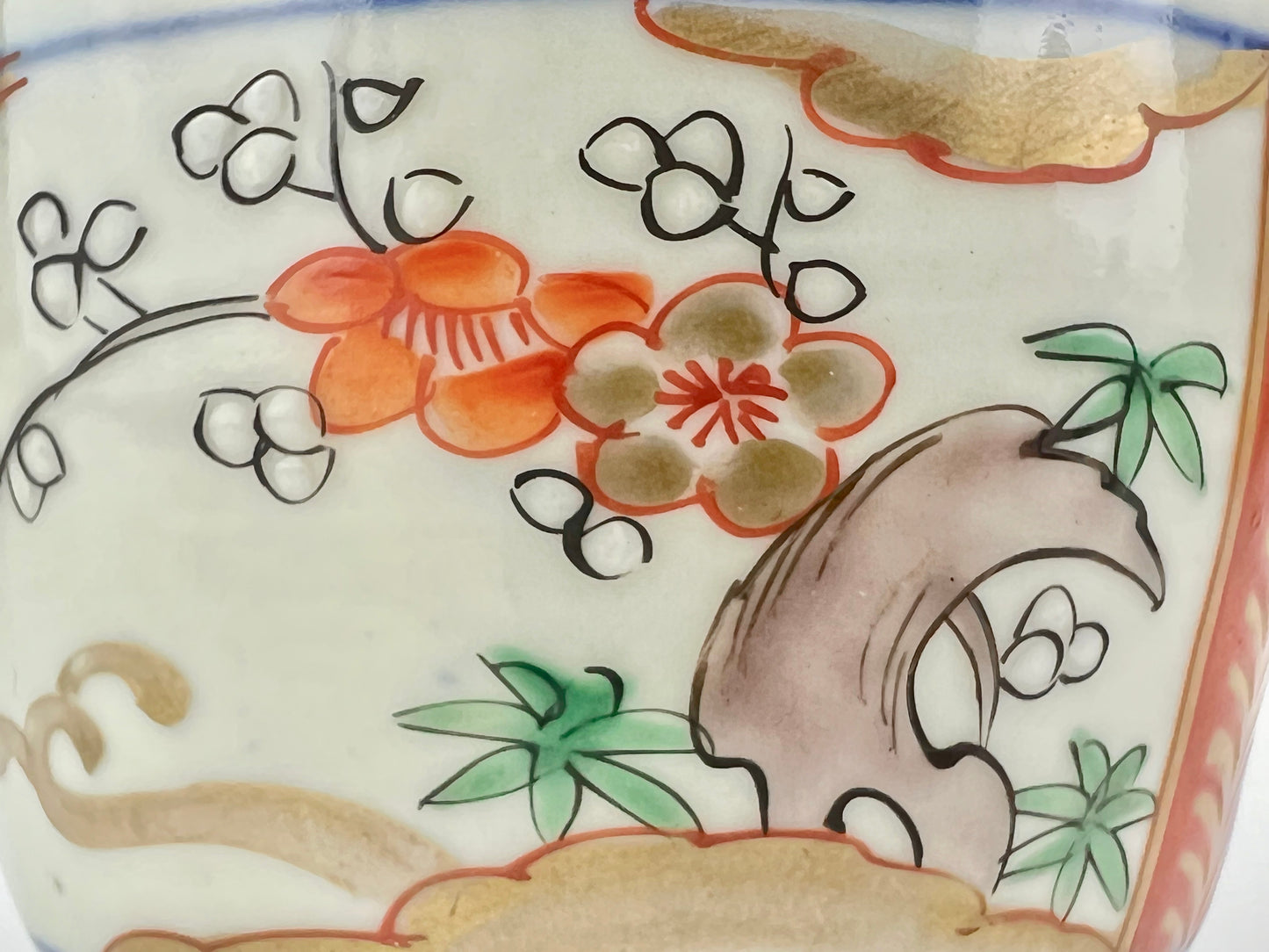 Antique Japanese Edo Era (c1850) Hand Painted Plum Blossom Ceramic Tea Cup 3.25"