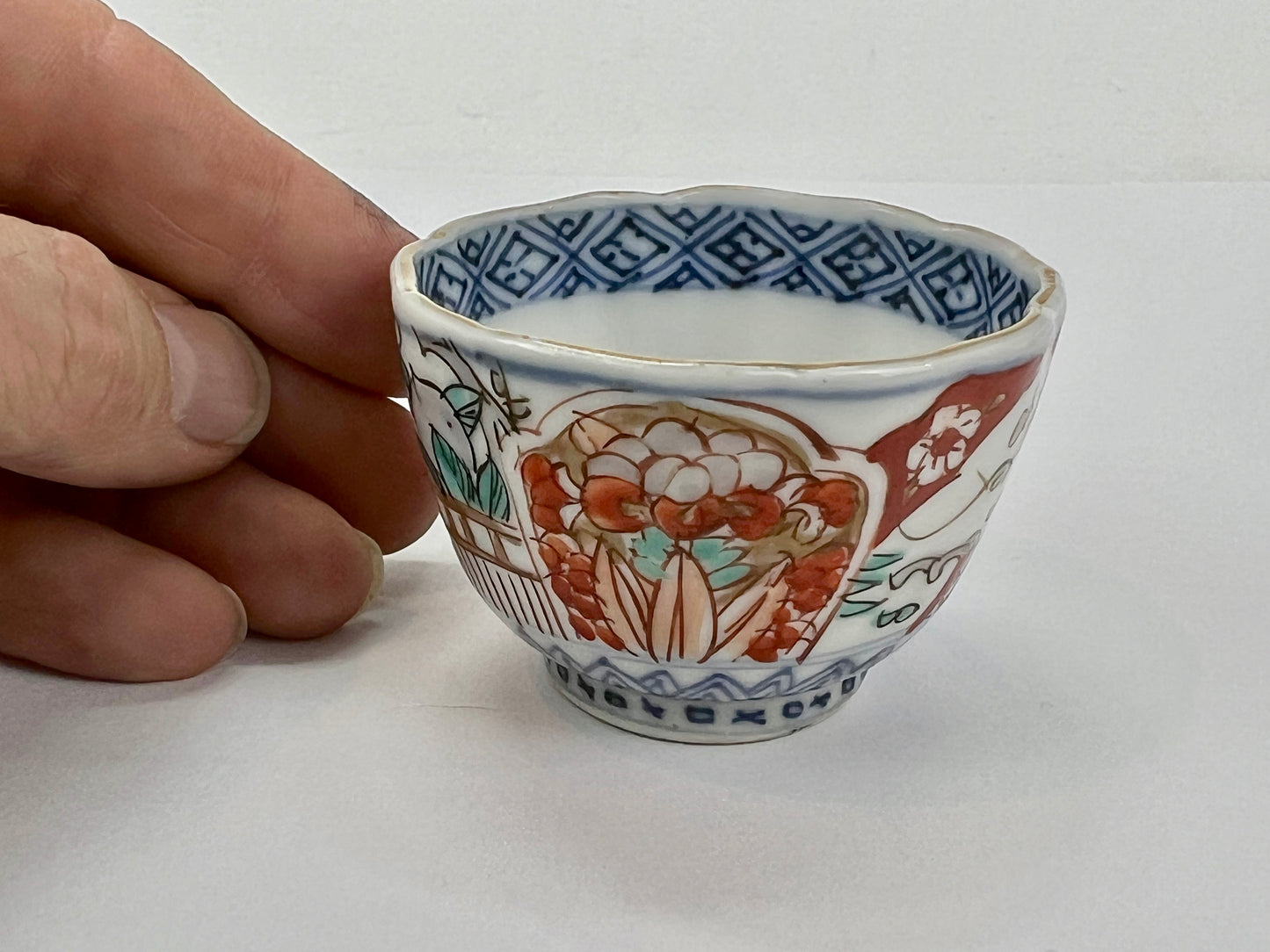 Antique Japanese Edo Era (c1850) Sake Cup Guinomi Hand Painted Ceramic 2"