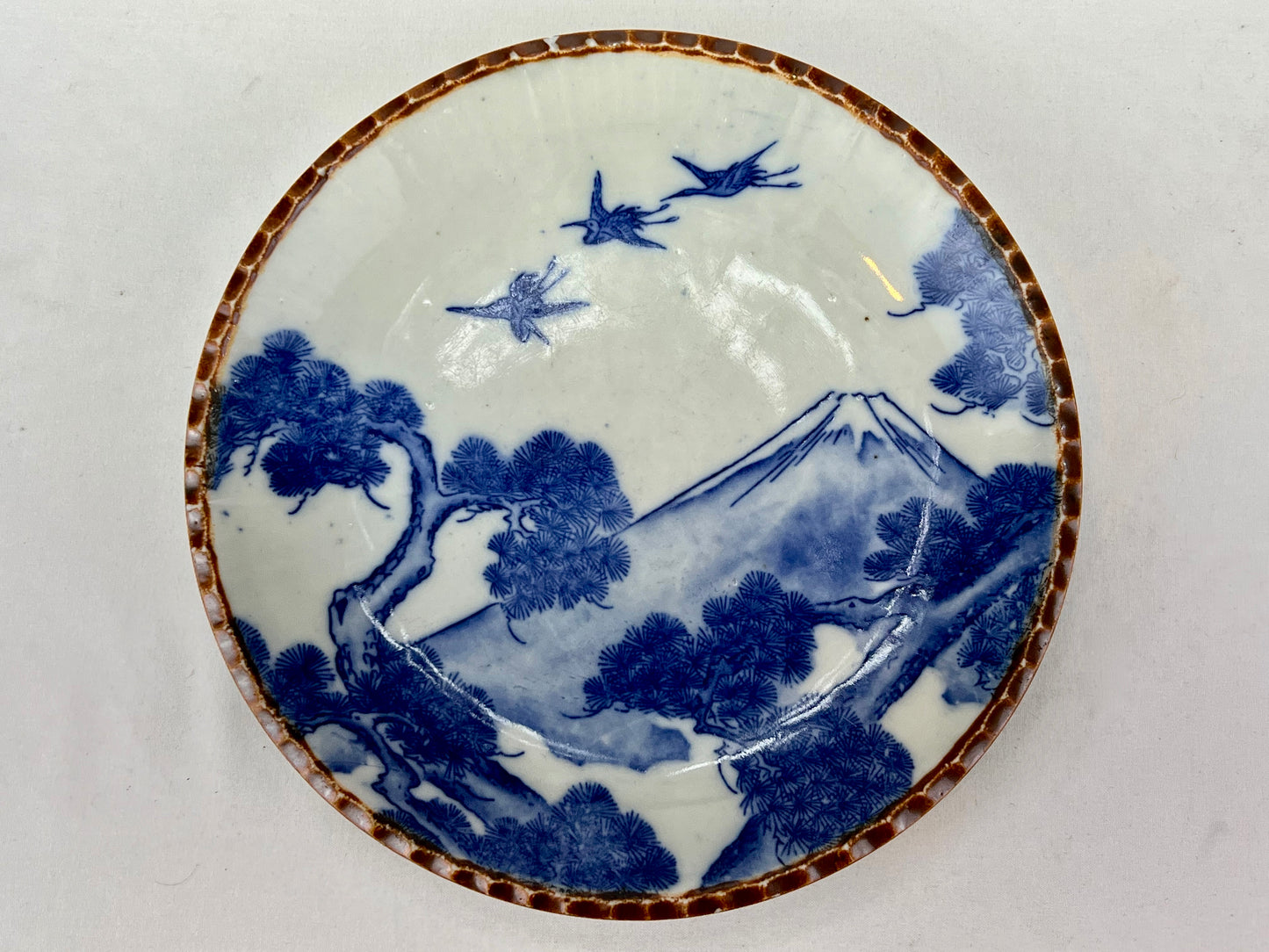 Antique Japanese c1900 Meiji Era Ceramic Imari Plate Pine Cranes & Mt Fuji 8.5"