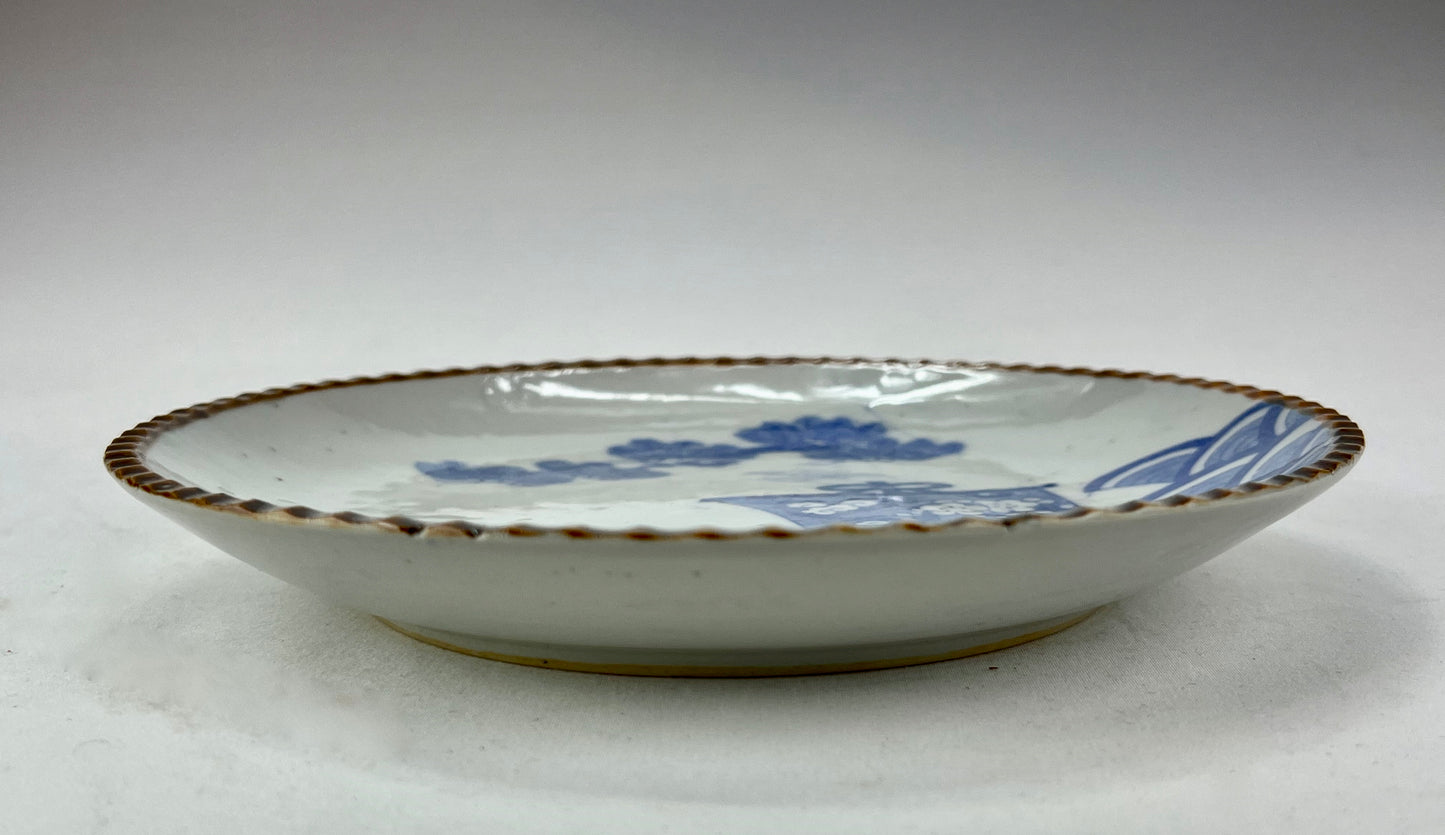 Antique Japanese c1900 Meiji Era Ceramic Imari Plate Ship & Pine 8.5"