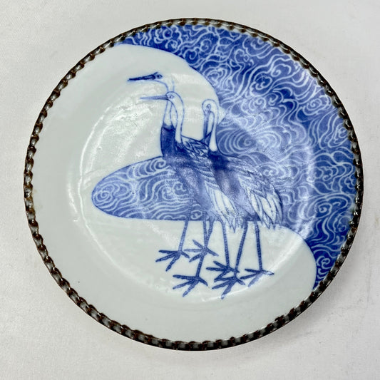 Antique Japanese c1900 Meiji Era Ceramic Imari Plate Cranes 8.5"