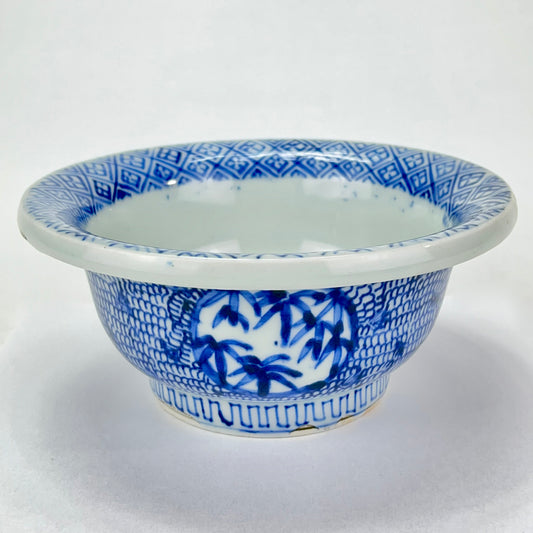 Antique Japanese Edo Era 1800's Imari Ceramic Bowl Cobalt Blue & White 7"