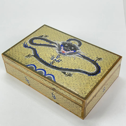 Antique Chinese (late 1800's) Cloisonné Box w/ Black Dragon 5.5”