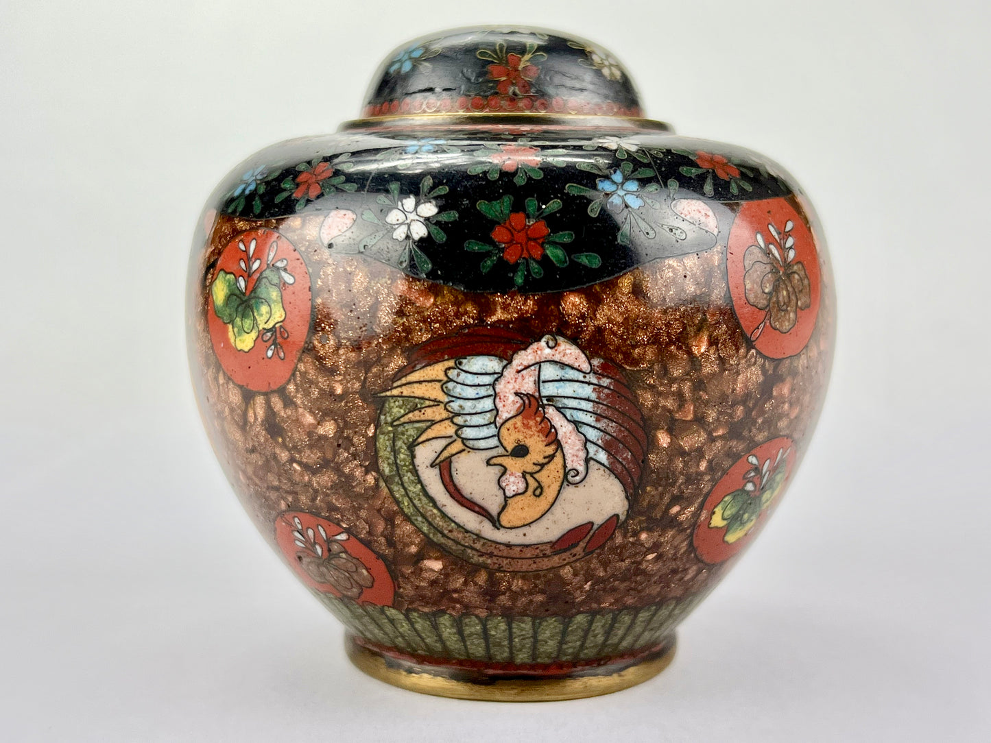 Antique Japanese Meiji Era (late 1800's) Cloisonné Ginger Jar Style 3.5”