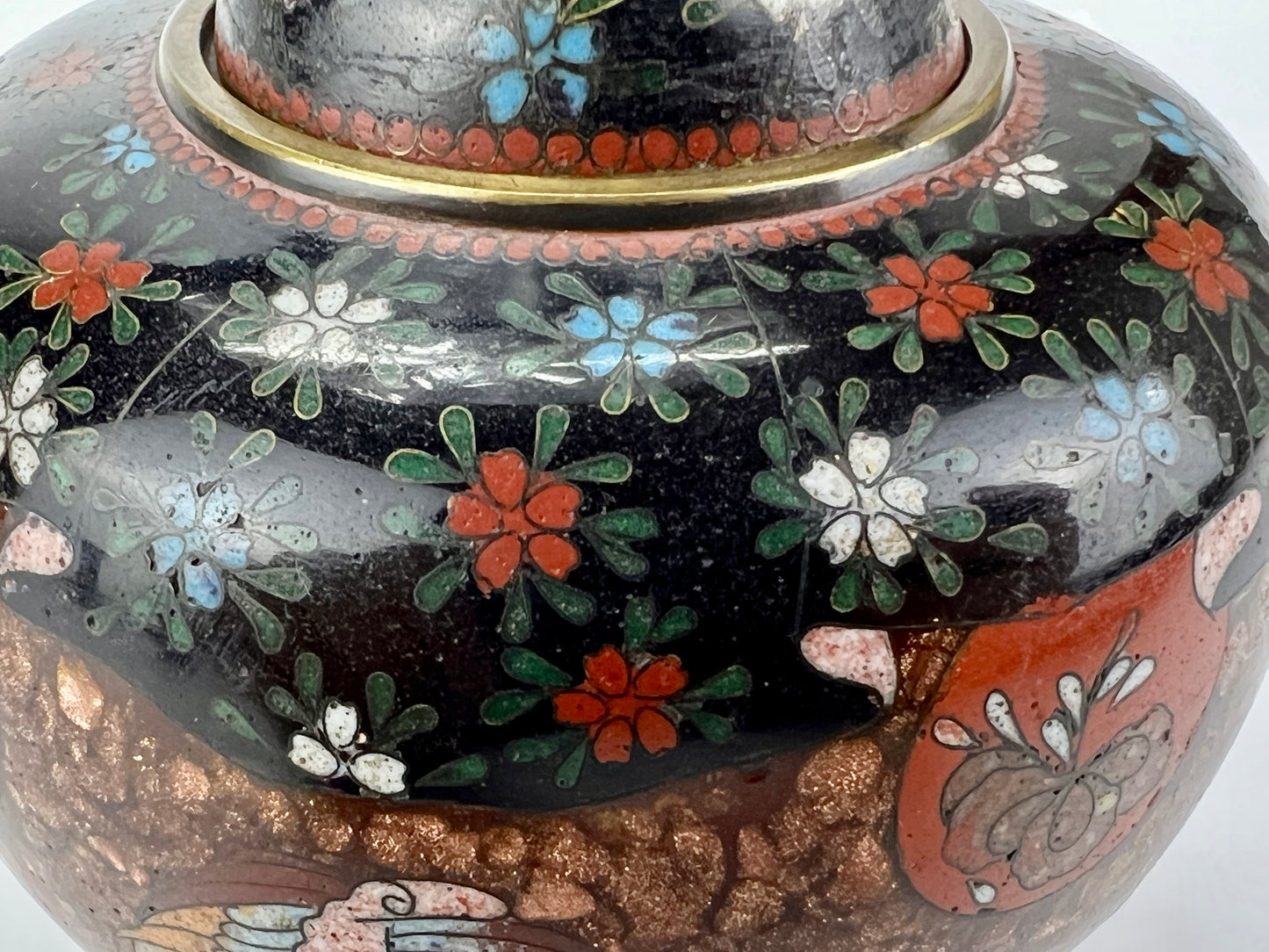 Antique Japanese Meiji Era (late 1800's) Cloisonné Ginger Jar Style 3.5”