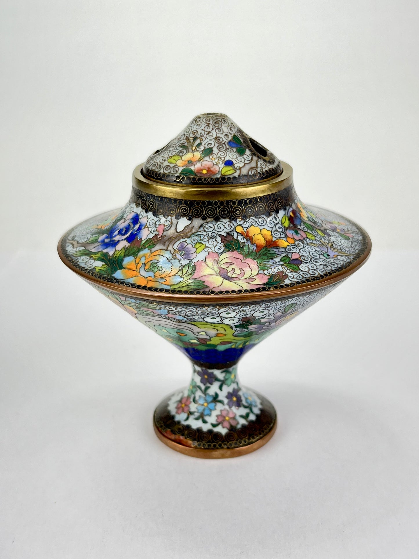 Antique Japanese Meiji Era (late 1800's) Cloisonné Koro Censer for Incense 4”