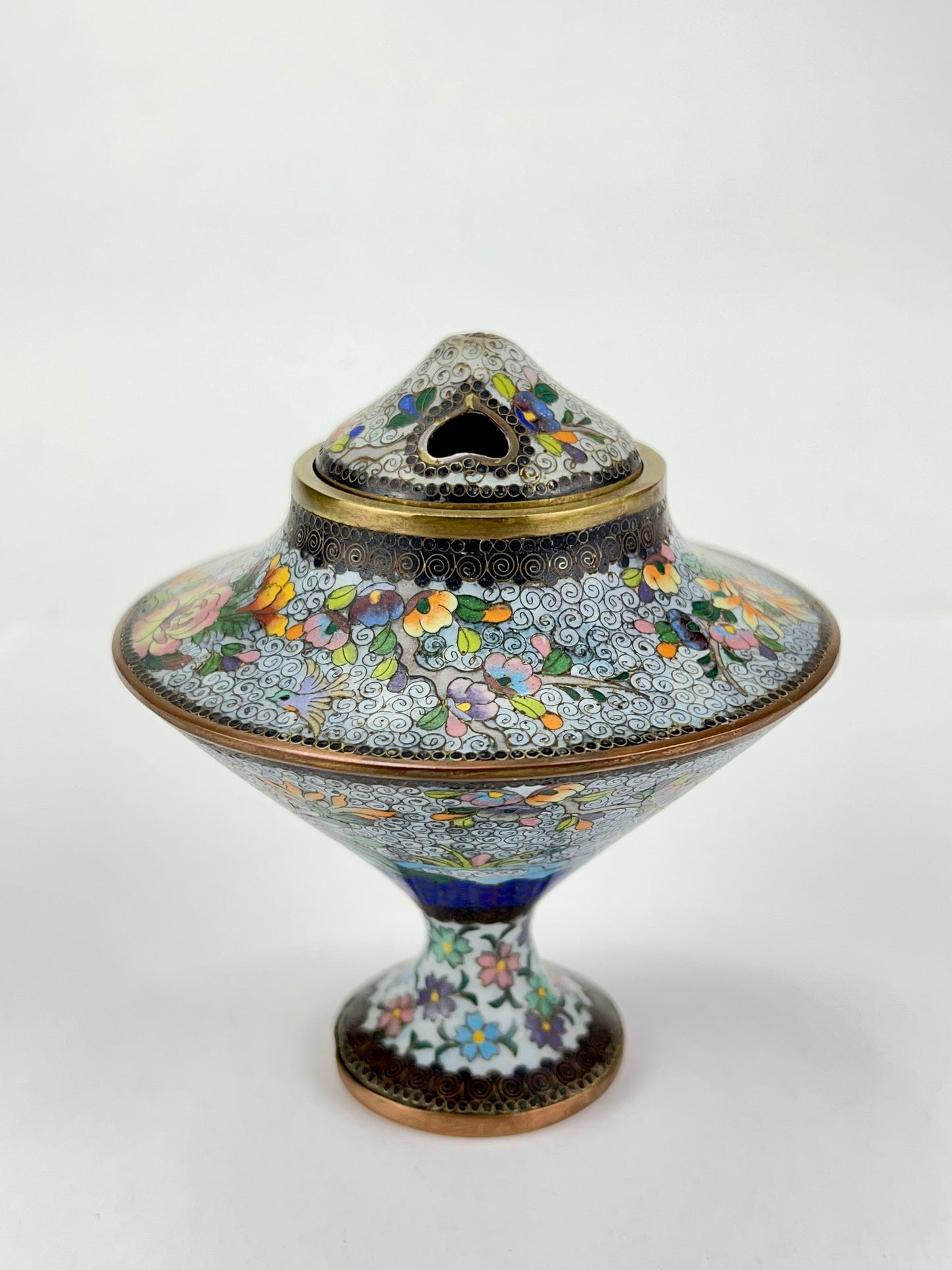 Antique Japanese Meiji Era (late 1800's) Cloisonné Koro Censer for Incense 4”