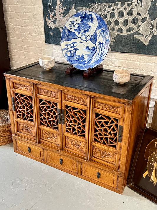 Antique Chinese Cabinet w/ Cracked Ice Door Motif 44"W x 32"H