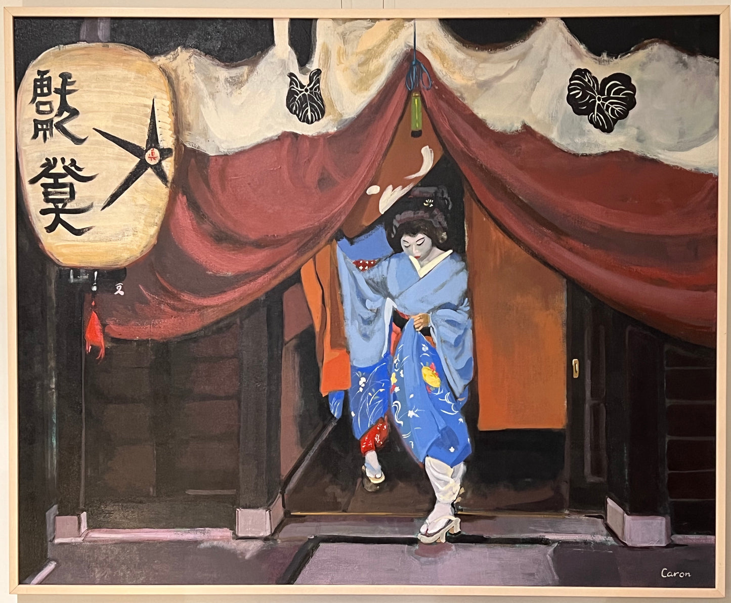 Sidonie Caron Framed Original Painting "Stepping Out in Her Kimono" 54"x44"