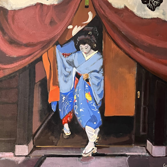 Sidonie Caron Framed Original Painting "Stepping Out in Her Kimono" 54"x44"