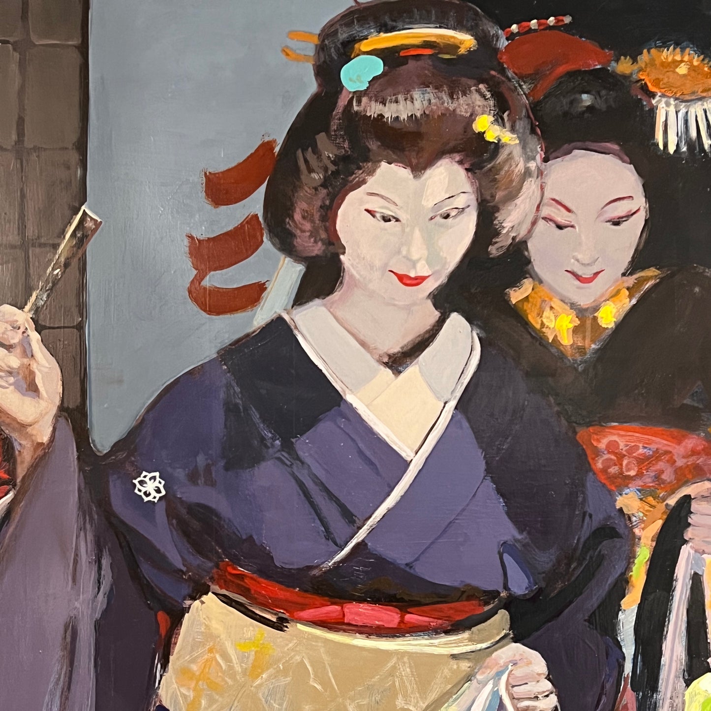 Sidonie Caron Framed Original Painting "A Geisha and a Maiko" 37.5"x48"