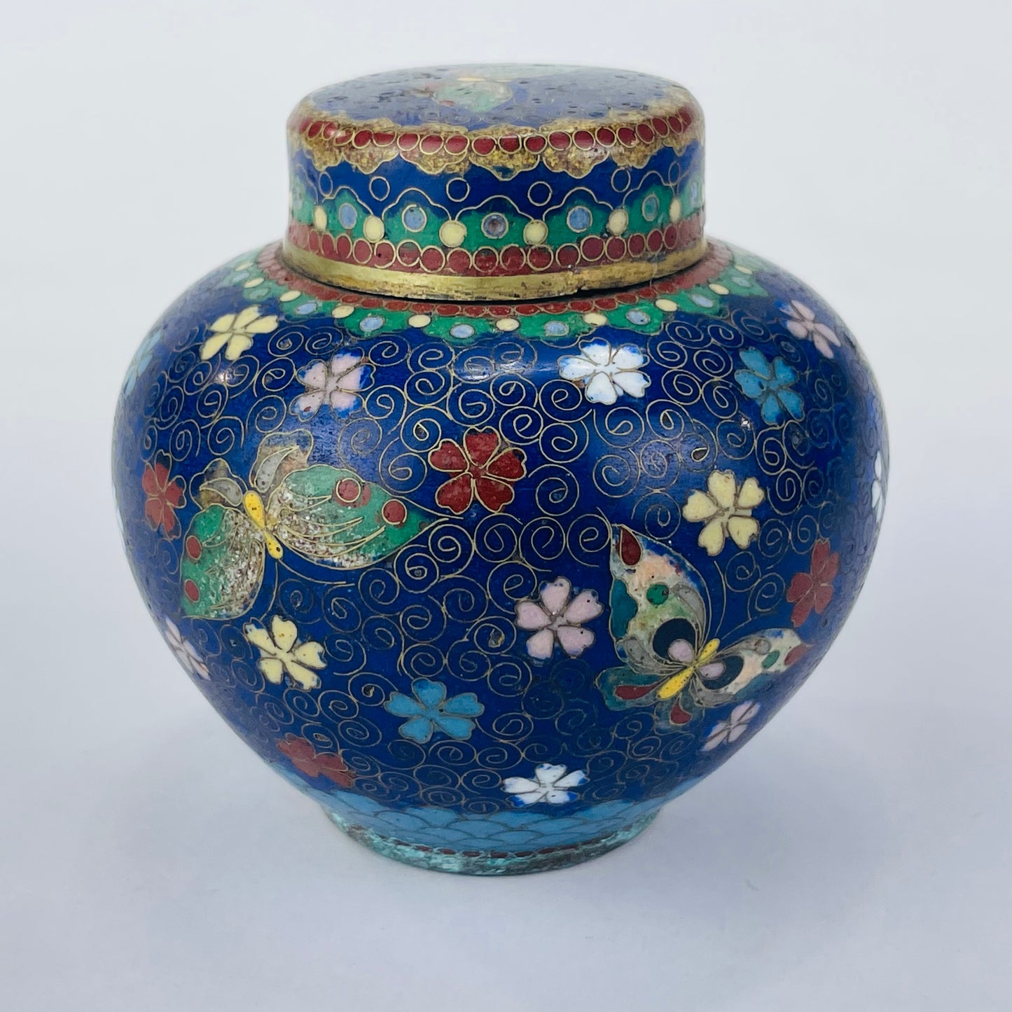 Antique Japanese Meiji Era (late 1800's) Cloisonné Tea Jar Style 3.5”