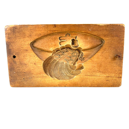 Vintage Japanese Hand Carved Wooden Kashigata Cake Mold Turtle & Dish 6"X 4"