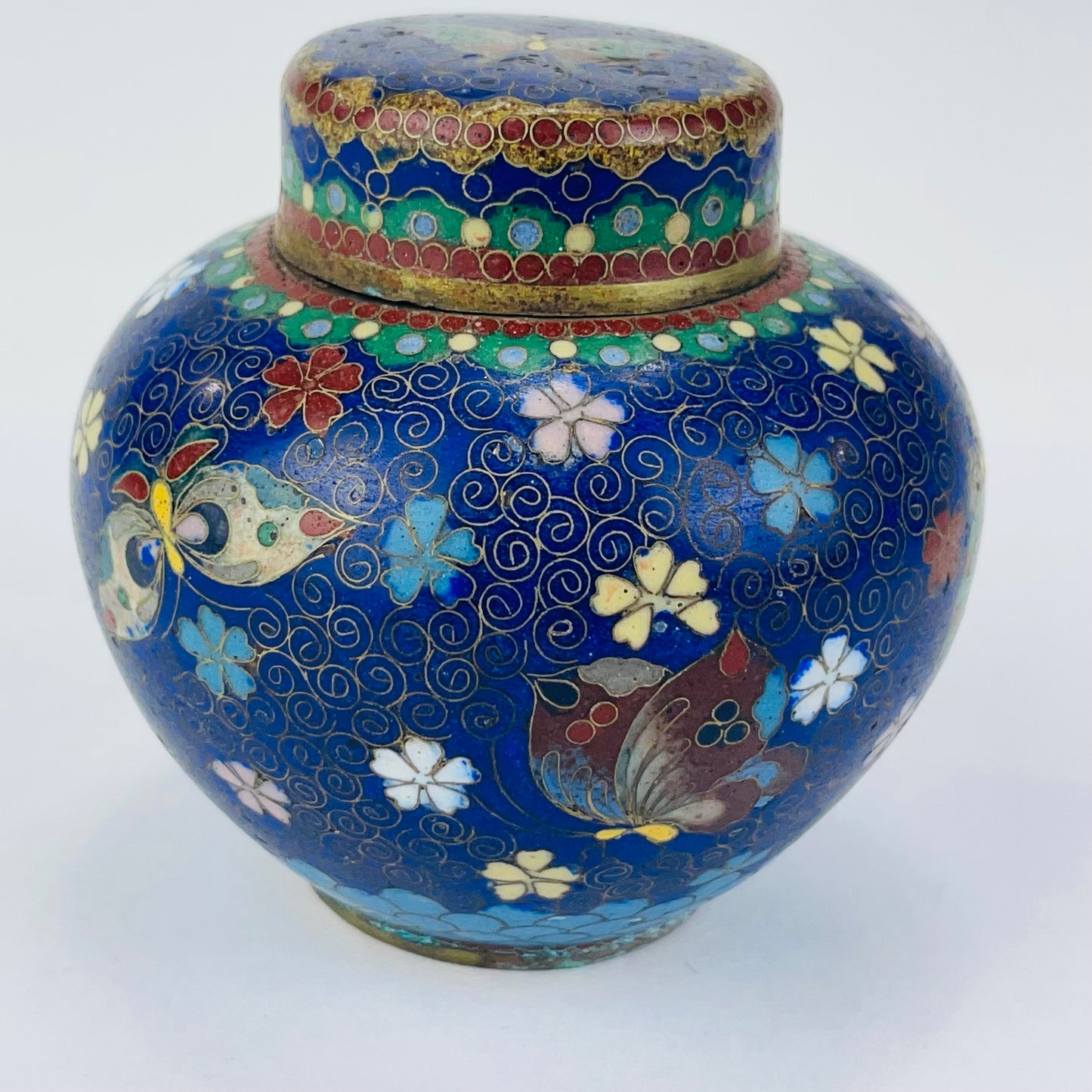 Antique Japanese Meiji Era (late 1800's) Cloisonné Tea Jar Style 3.5”