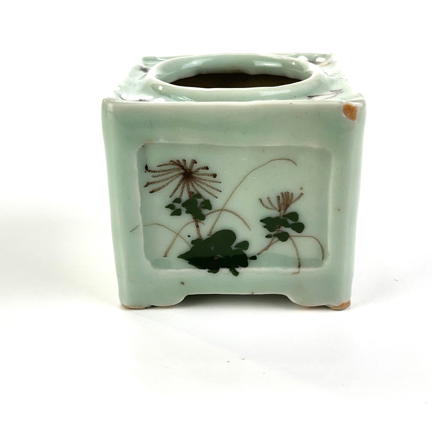 Vintage Japanese Taisho Era Ceramic Sake Cup Holder Green Celadon 2.5"