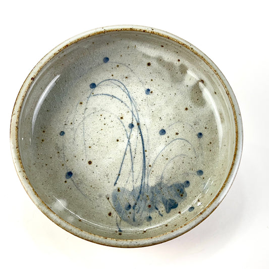 Antique Japanese (c1930's) Grass Design Kataguchi Chawan Signed Ceramic Wide Flat Bowl 6”