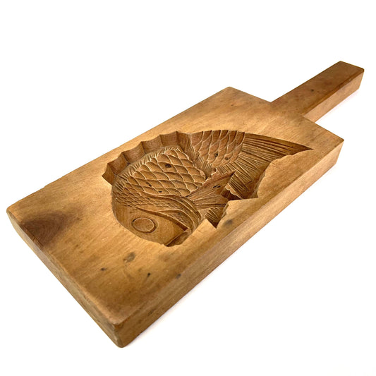 Vintage Japanese Hand Carved Wooden Kashigata Cake Mold Fish 11"x4”