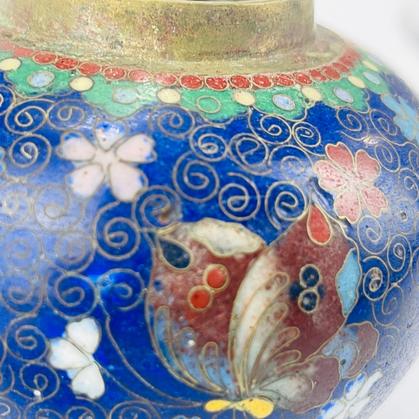 Antique Japanese Meiji Era (late 1800's) Cloisonné Tea Jar Style 3.5”