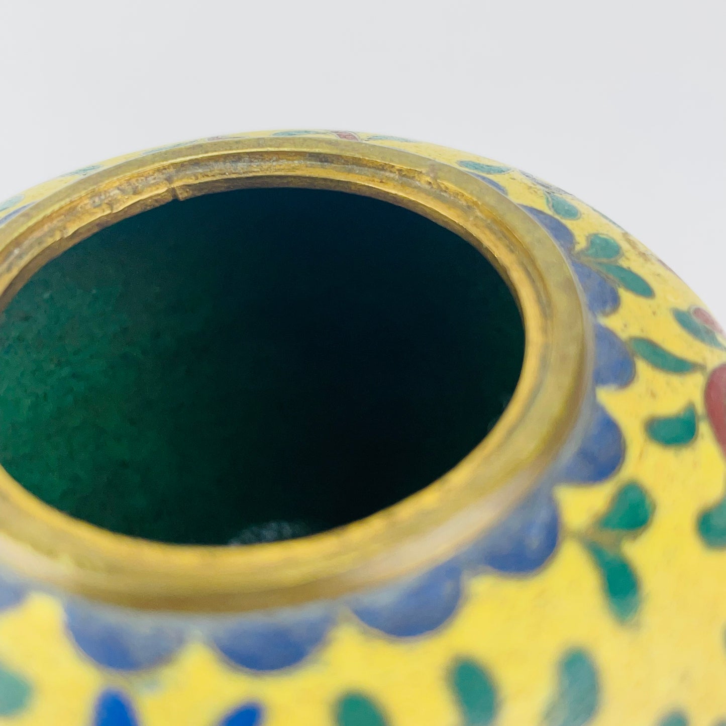 Antique Chinese Yellow Cloisonné Koro Censer for Incense 3”