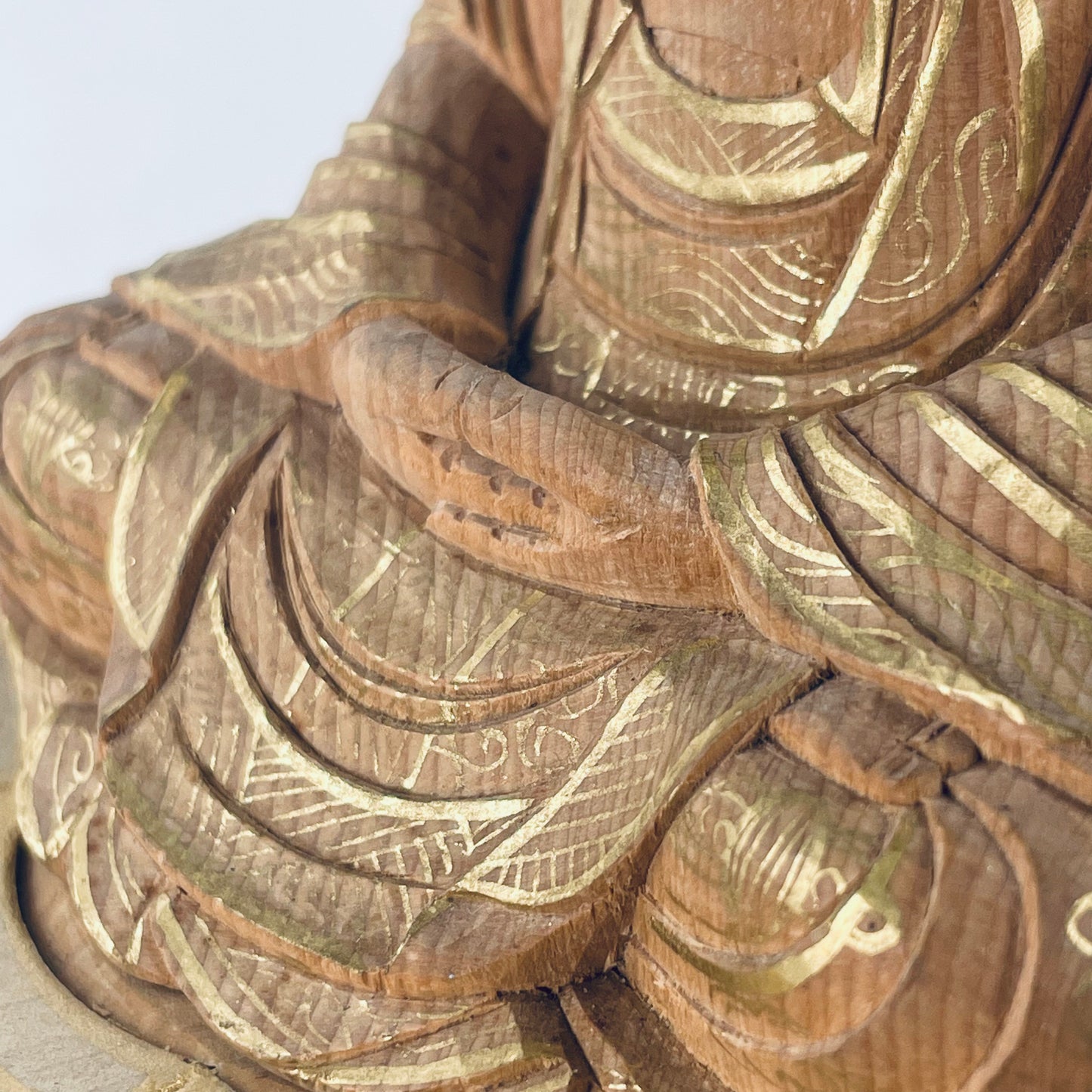 Statue of The Buddha in Seated Meditation Carved Wooden Japanese