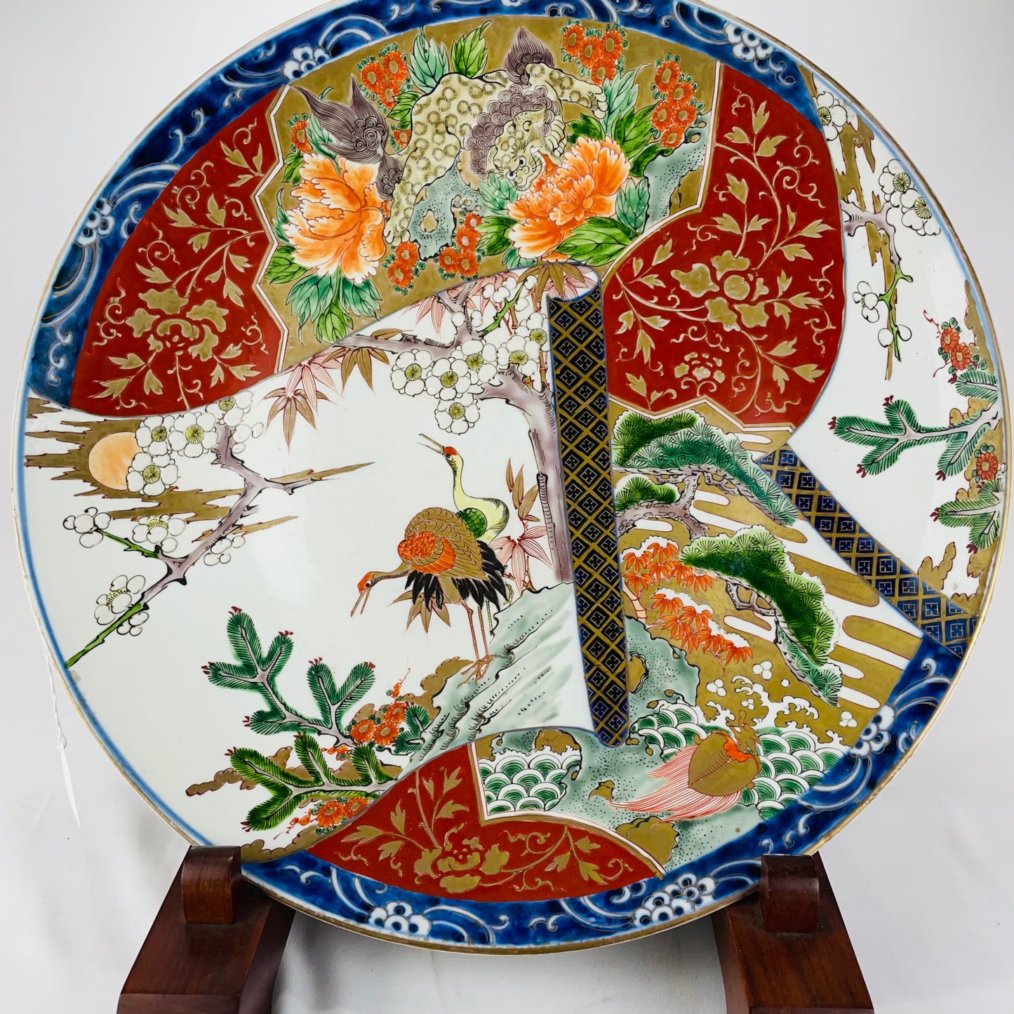 Antique (c. 1880) Japanese Ceramic Hand Painted Imari Charger 15.5"