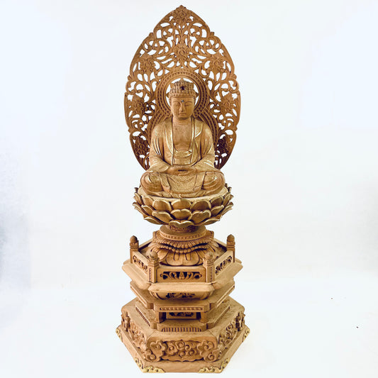 Statue of The Buddha in Seated Meditation Carved Wooden Japanese