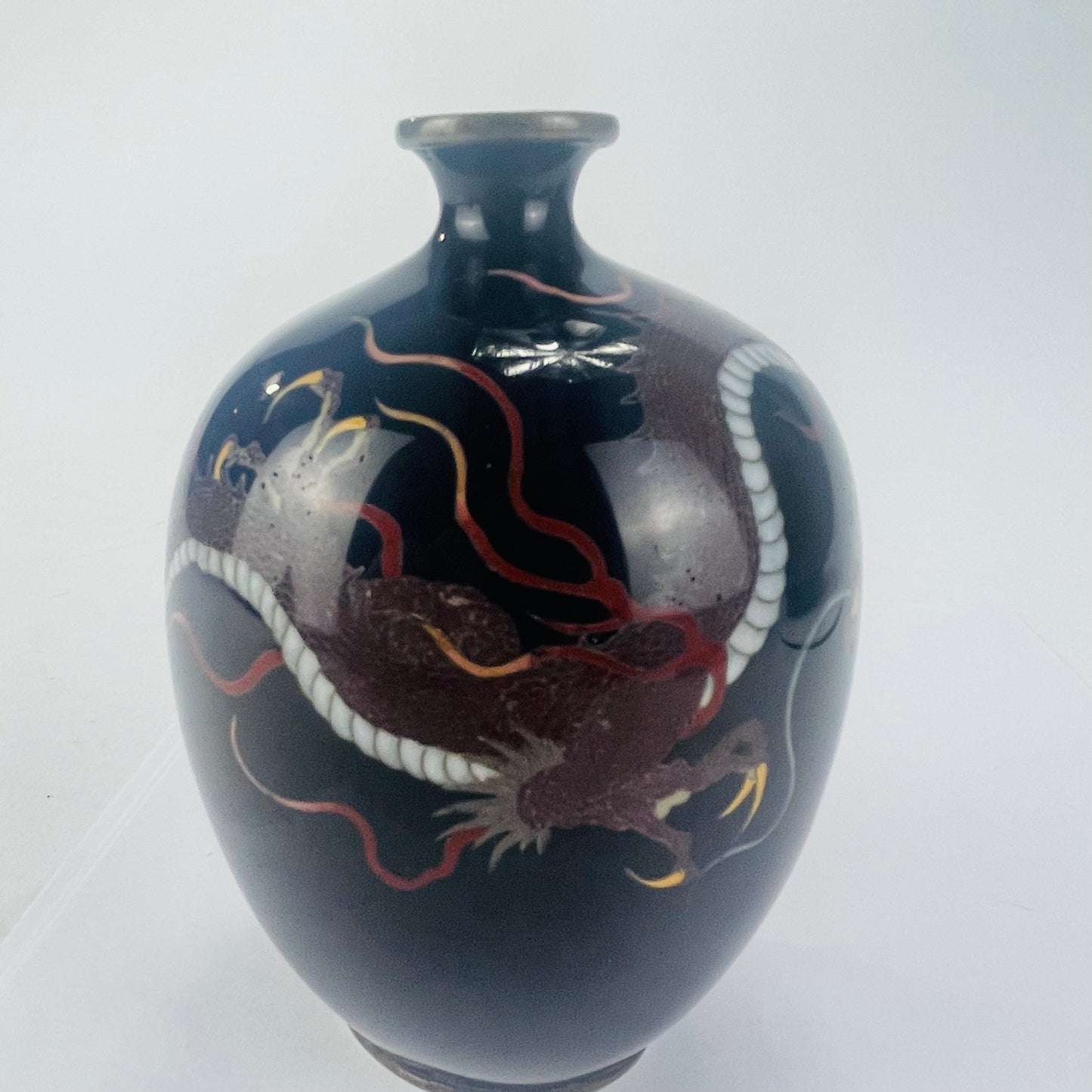 Antique Japanese Meiji Era (c1880) Cloisonné Vase Red Dragon 5”