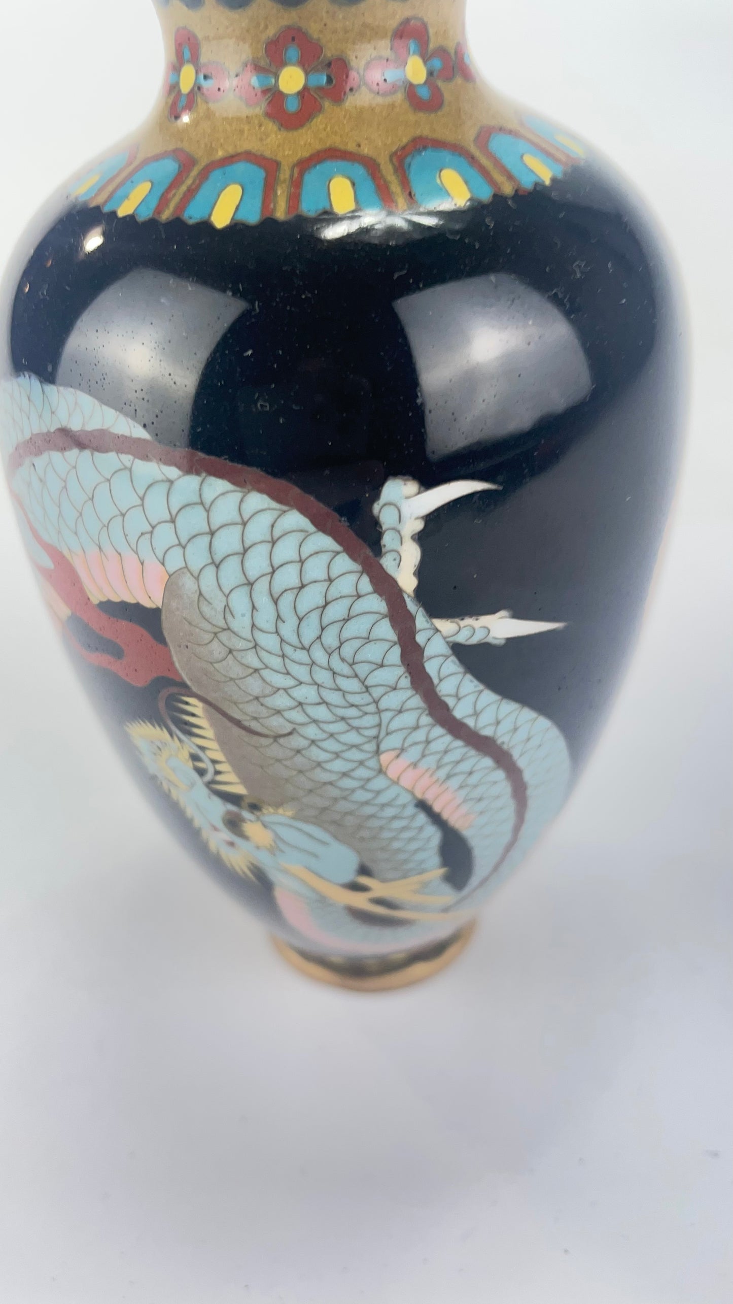 Antique Japanese Meiji Era (c1880) Cloisonné Vase Blue dragon 5”