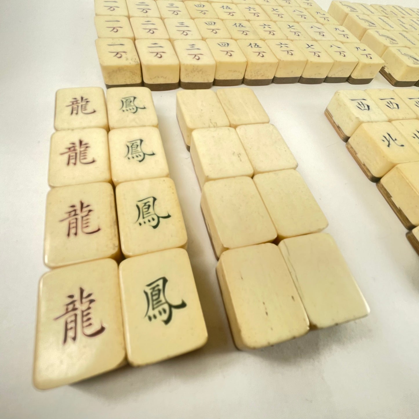 Antique Rare Chinese Mahjong Set (no English no Arabic Numerals) Small 2” x 2.5” Tiles Special Tiles, Sage, Cat, Mouse & Flowers