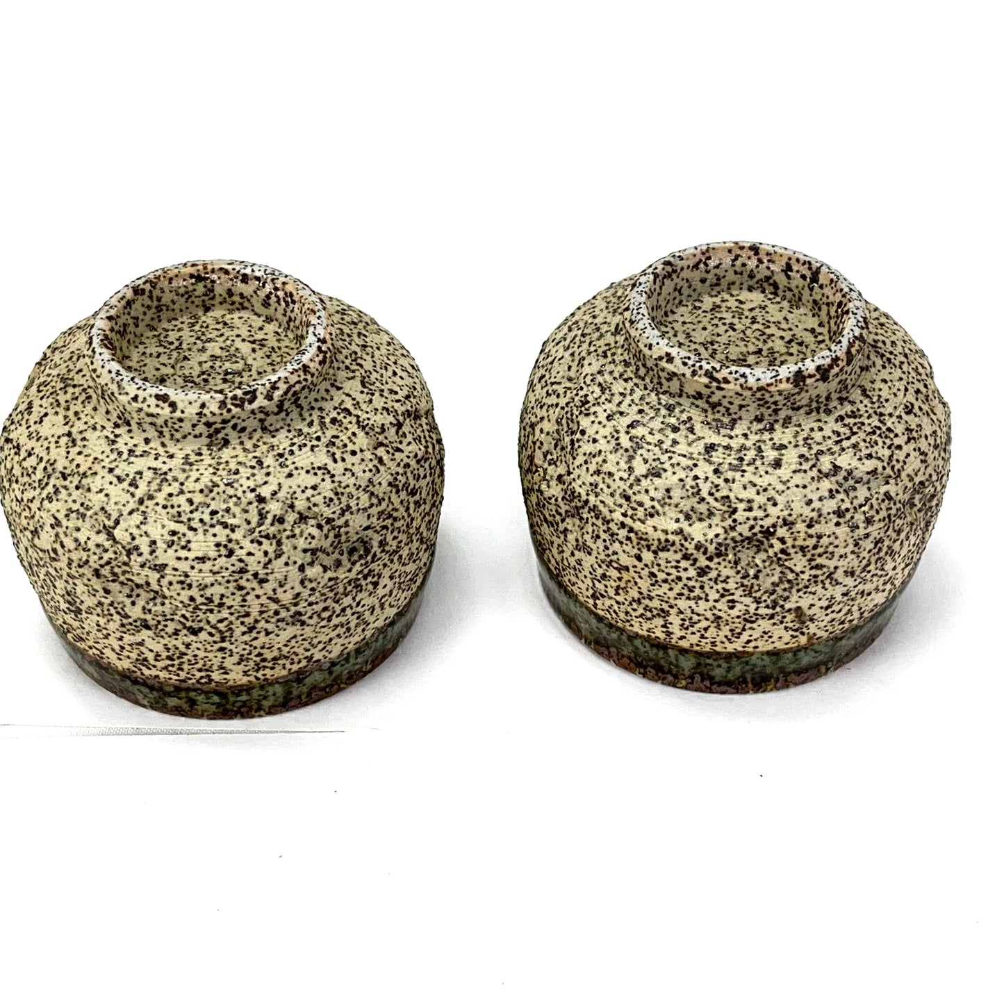 Japanese Set of Ceramic Sakazuki Sake Cup Green Glaze Rim 1” Tall