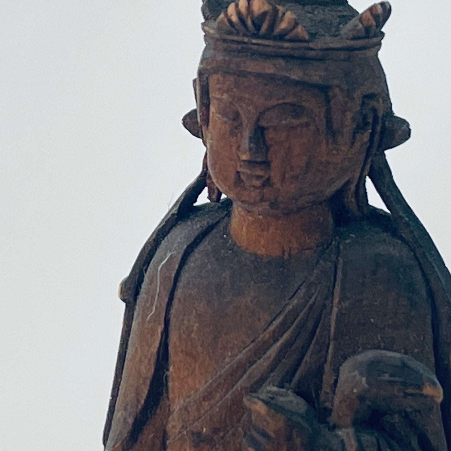 Antique Edo Period (18th C) Statue of Quan-Yin in an Armor Shrine Zushi 4"