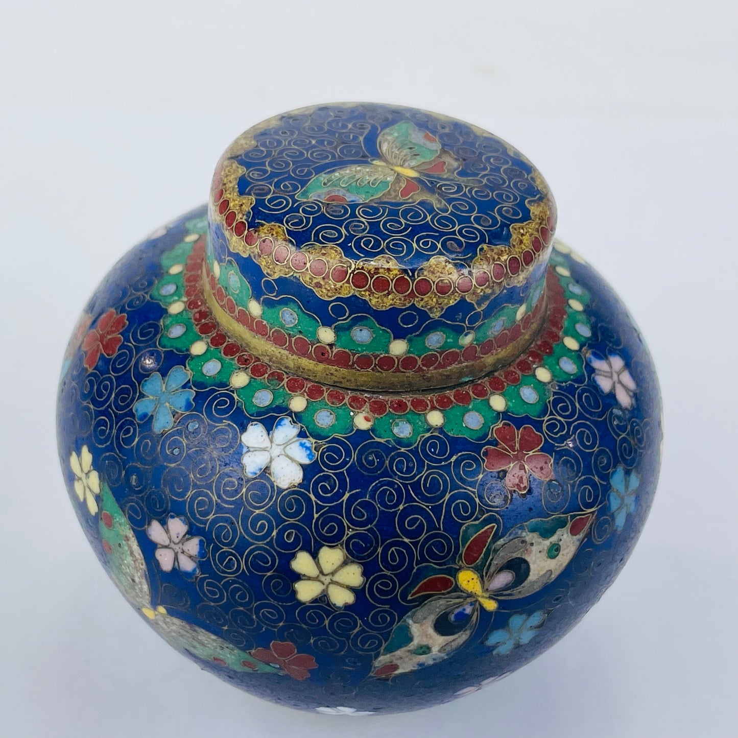 Antique Japanese Meiji Era (late 1800's) Cloisonné Tea Jar Style 3.5”