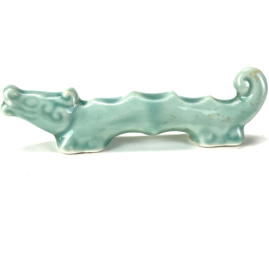 Vintage Japanese Fudeoki Ceramic brush Rest Dragon Back Celedon