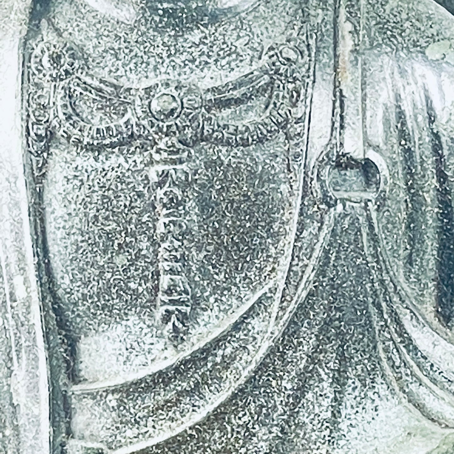 Antique Japanese Broze Statue of Zen Buddhist  Monk w/ Jewel & Staff Signed