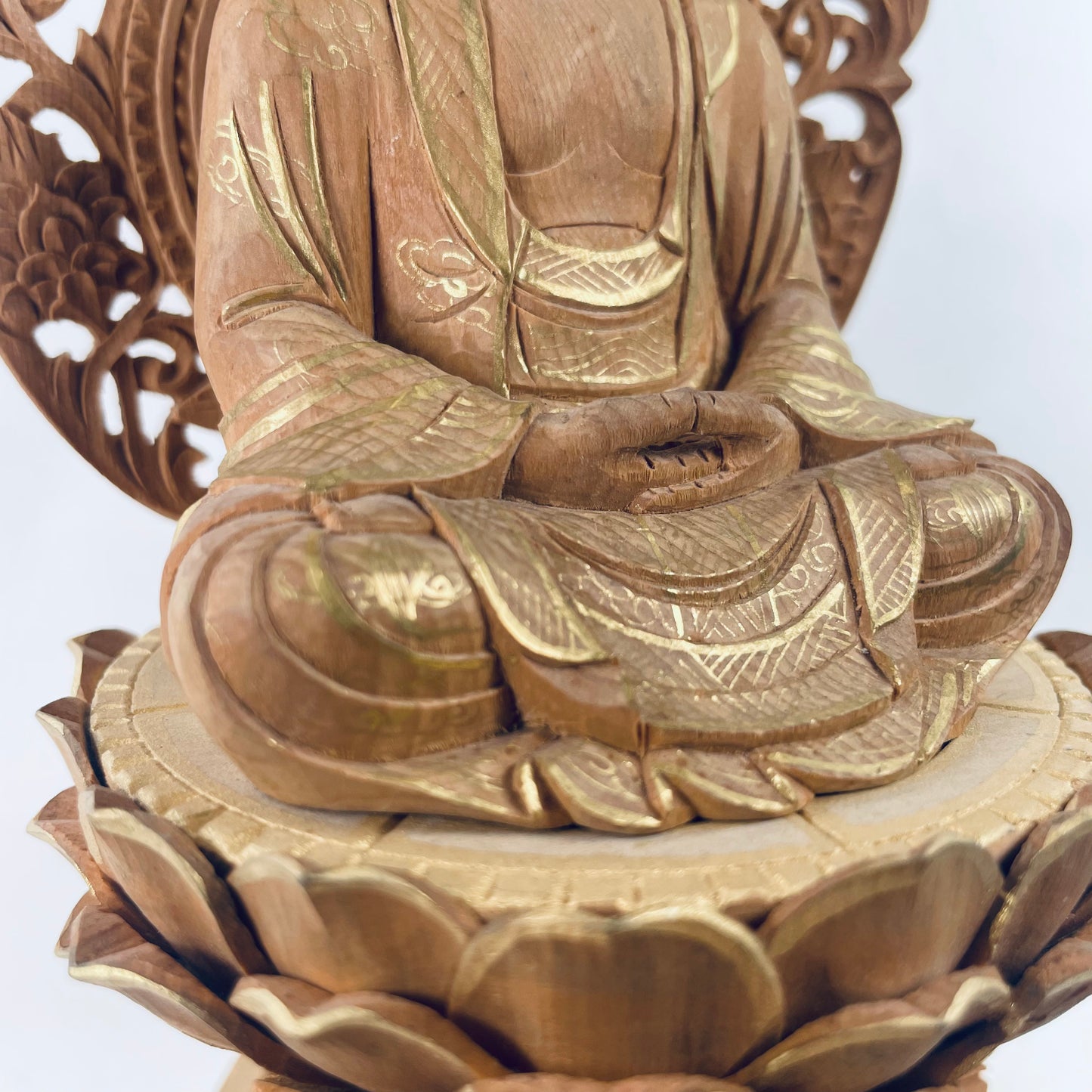 Statue of The Buddha in Seated Meditation Carved Wooden Japanese