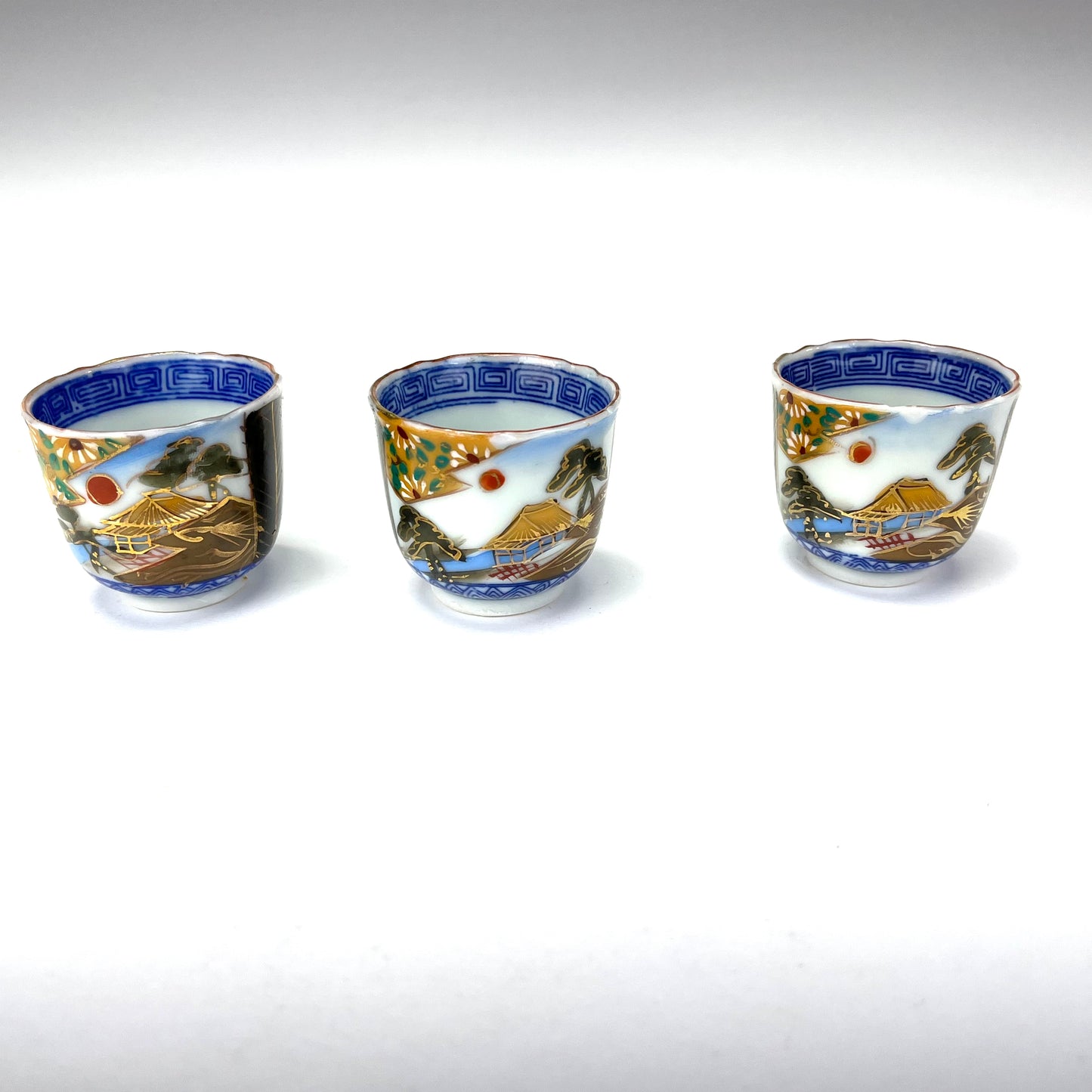Antique Japanese C. 1930 Ceramic Sakazuki Stenciled Sake Cups