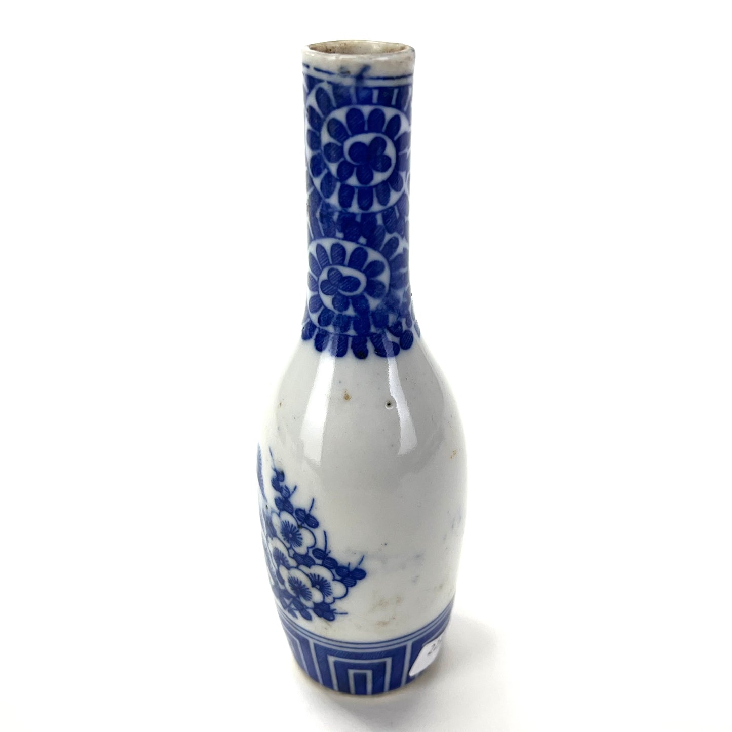 Antique Japanese Meiji (c 1890) Imari Blue & White Sake Bottle 5"