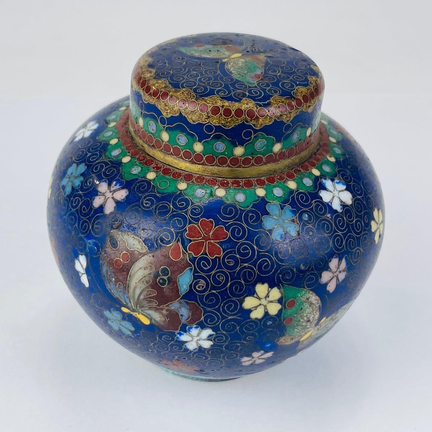 Antique Japanese Meiji Era (late 1800's) Cloisonné Tea Jar Style 3.5”