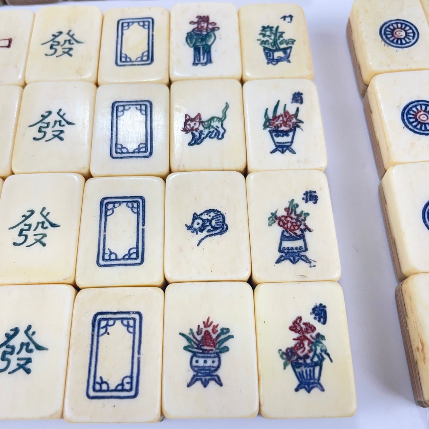 Antique Complete Chinese Mahjong in two Teared Leather Box
