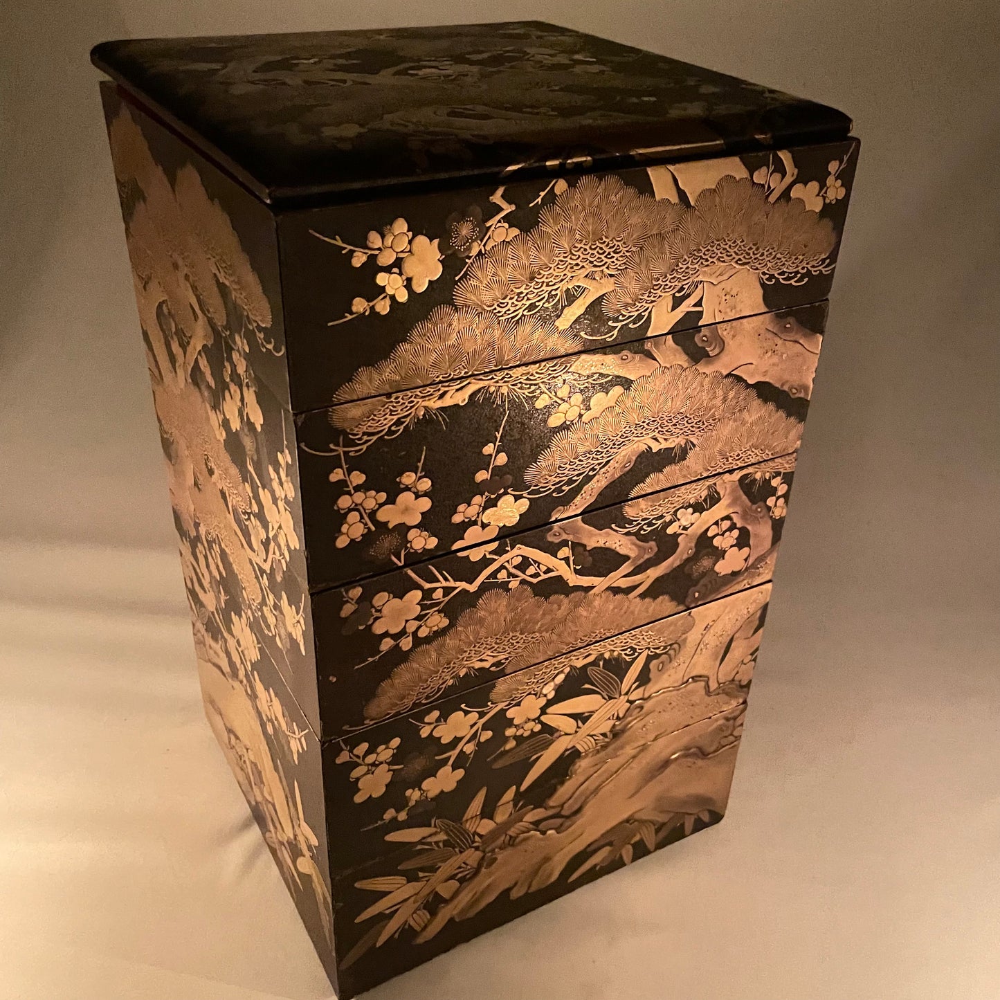 Antique Japanese Early Edo c.1600's 5 Layer Lidded Lacquer Makie Jubako Bento Box w/ Documentation