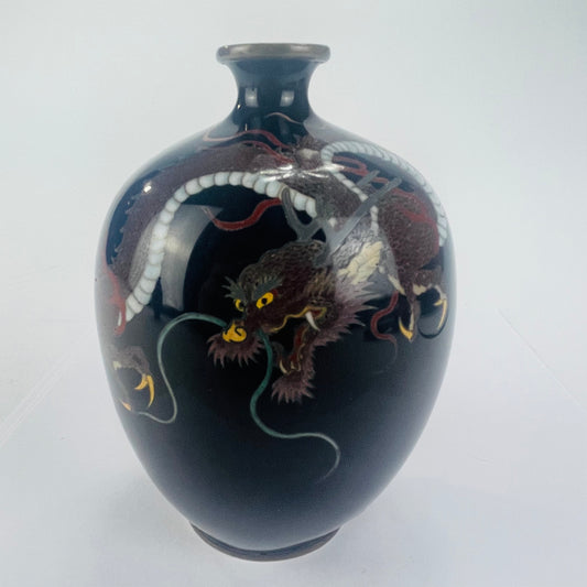 Antique Japanese Meiji Era (c1880) Cloisonné Vase Red Dragon 5”
