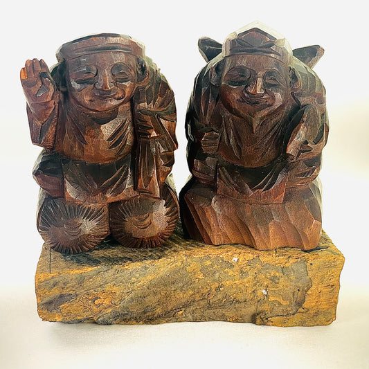 Japanese Wood Carved  Lucky Gods Ebisu & Daikokuji