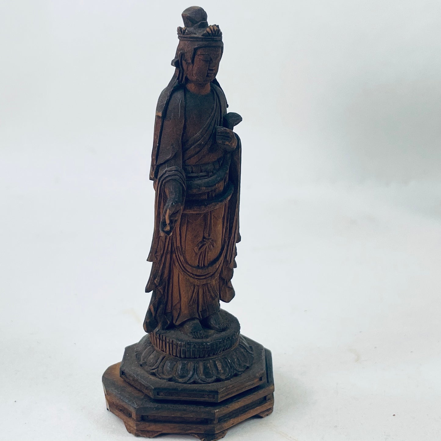 Antique Edo Period (18th C) Statue of Quan-Yin in an Armor Shrine Zushi 4"