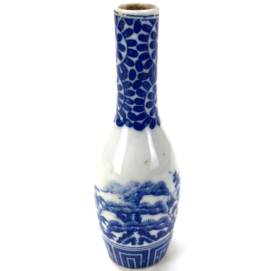 Antique Japanese Meiji (c 1890) Imari Blue & White Sake Bottle 5"