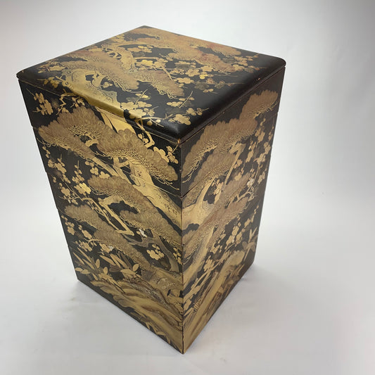 Antique Japanese Early Edo c.1600's 5 Layer Lidded Lacquer Makie Jubako Bento Box w/ Documentation