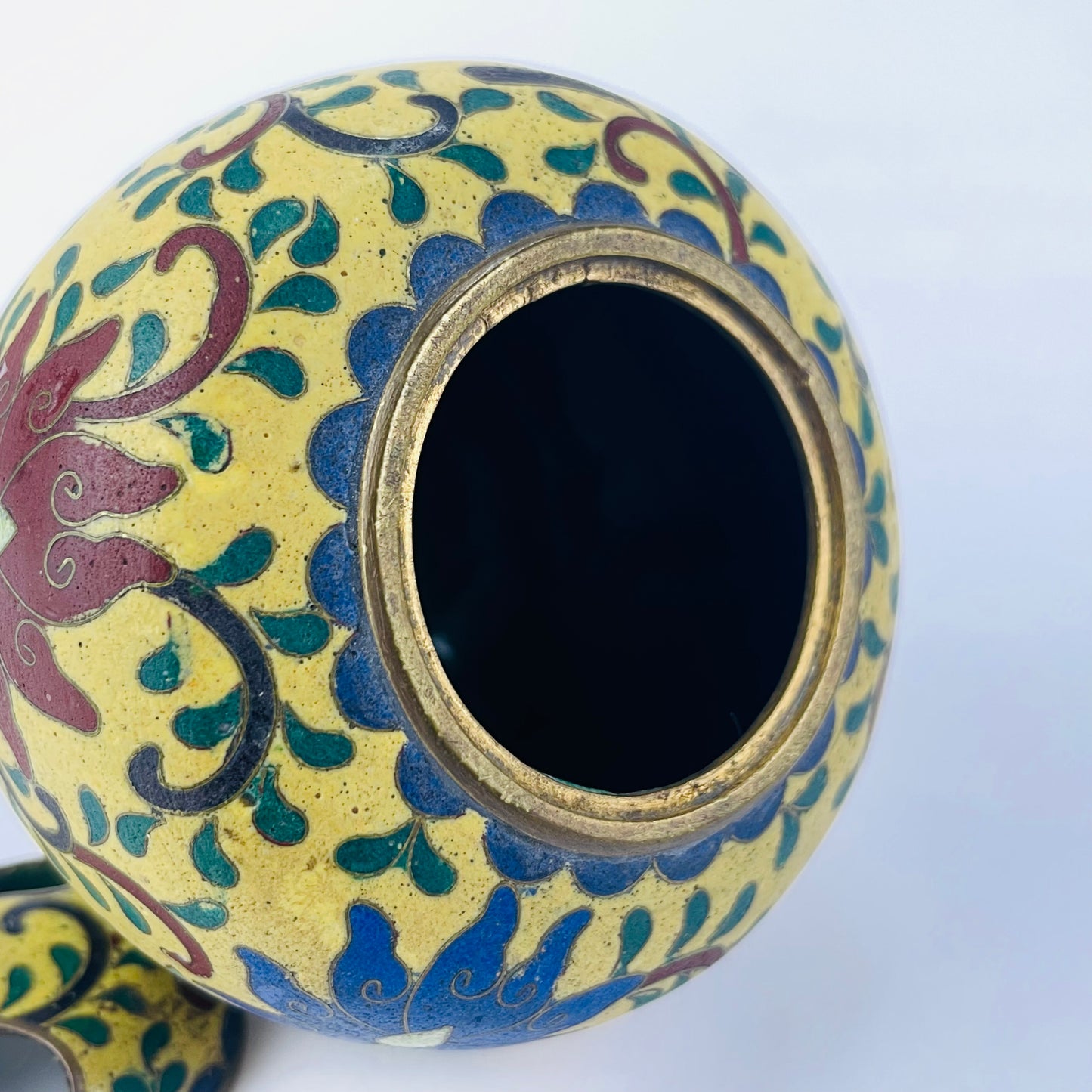 Antique Chinese Yellow Cloisonné Koro Censer for Incense 3”