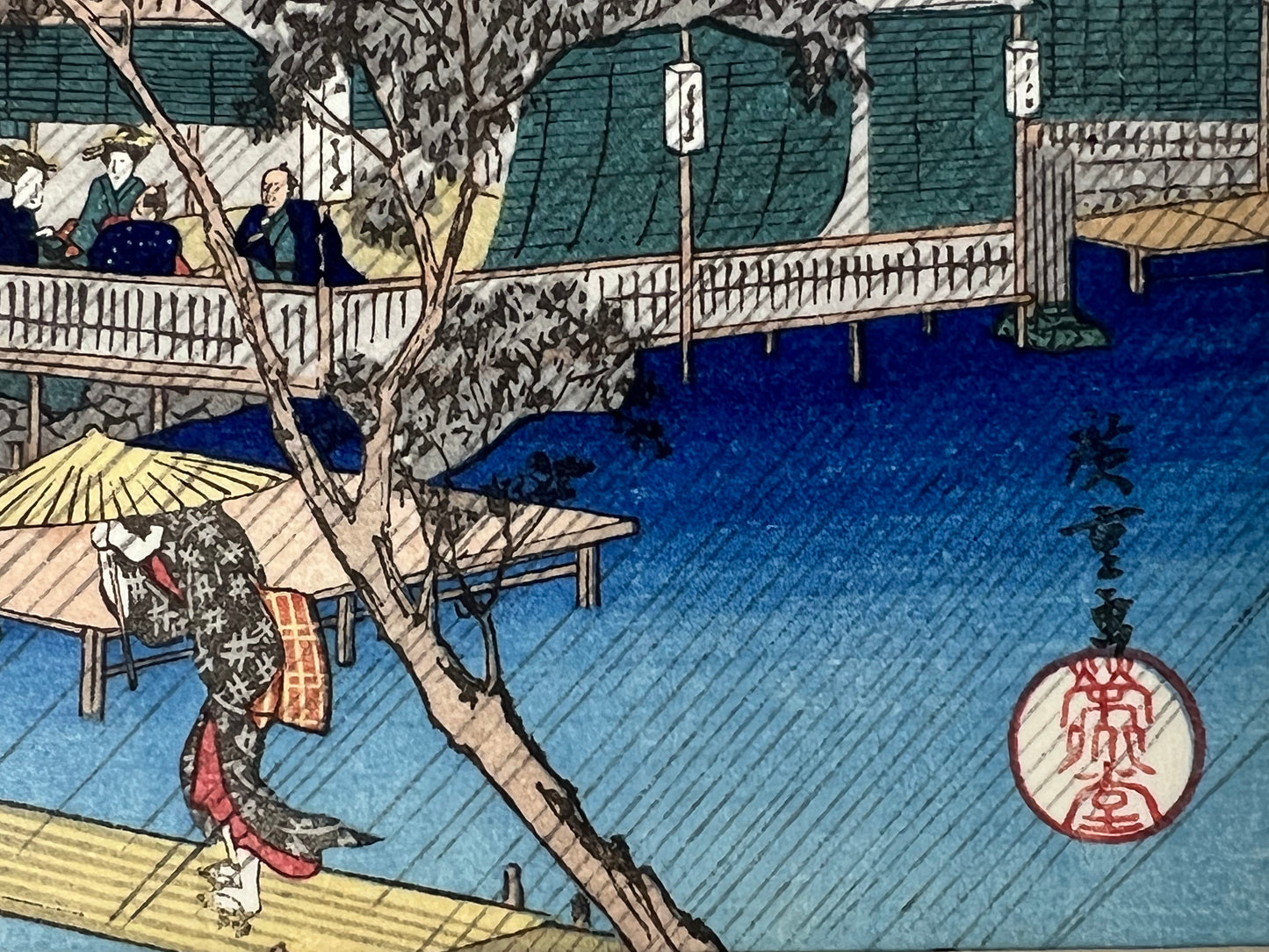 Japanese Woodblock Print Reproduction: By Hiroshige "Evening Rain at Tadasugawara" 1834