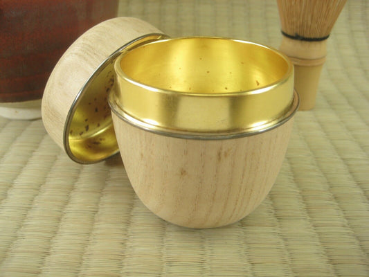 Vintage Japanese Tea Ceremony Natsume Tea Caddy Kiri Wood w/Gold Interior